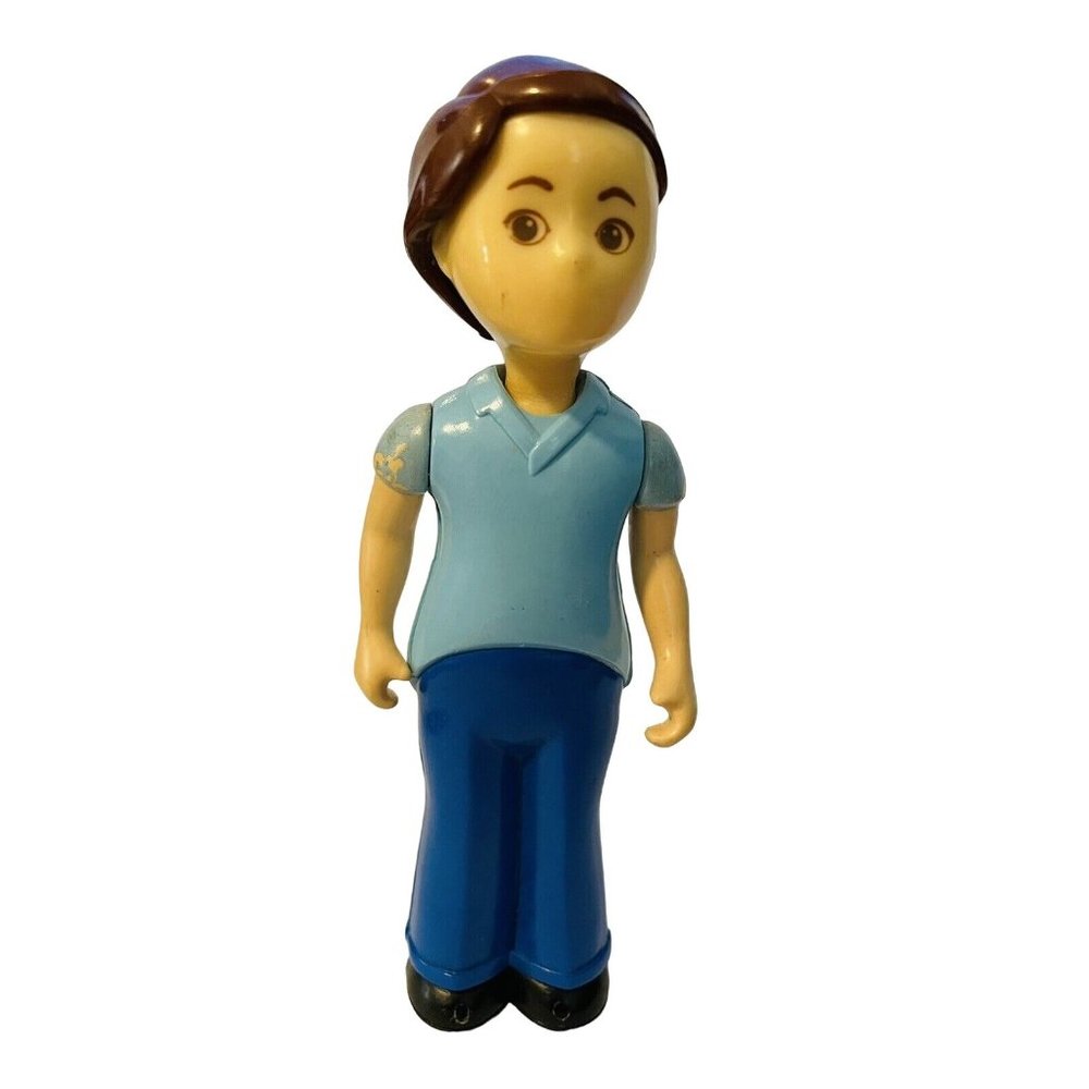 LITTLE TIKES Dollhouse BRUNETTE MAN FATHER DAD DOLL BLUE SHORT-SLEEVED SHIRT